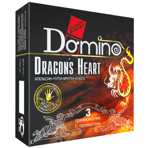 Презервативы ароматизированные Domino Dragon’s Heart (кокос, тутти-фрутти, апельсин) 3 шт