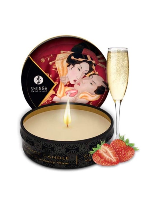 Массажное аромамасло свеча SHUNGA Sparkling Strawberry Wine (Клубничное вино) 30 мл