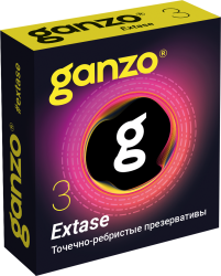 Презервативы Ganzo, Extase, латекс, точечные, ребристые, анатомичные, 18 см, 5,2 см, 3 шт.